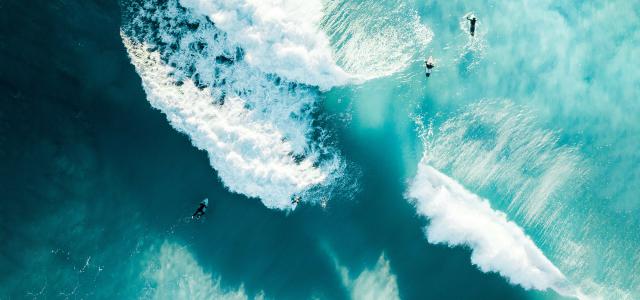 aerial photo of surfers